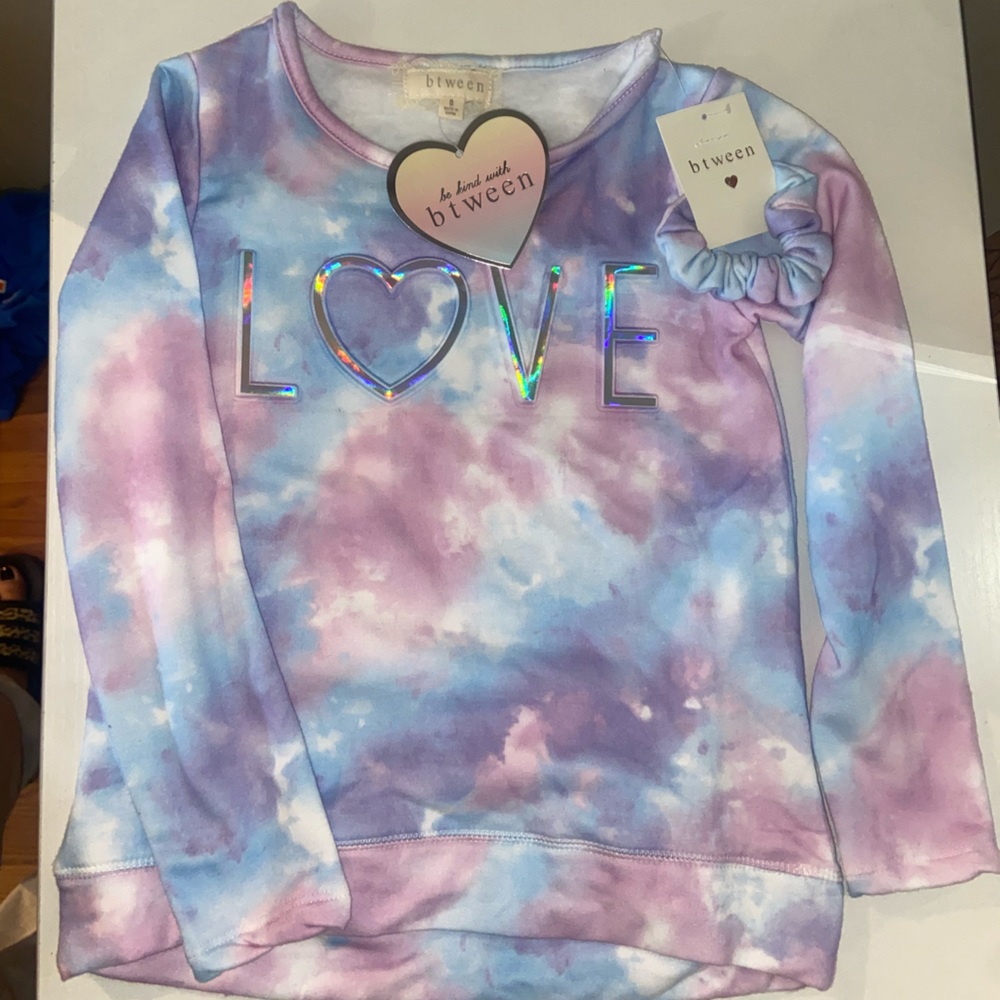 Love tye dye long sleeve girl’s sweater with free hair tie